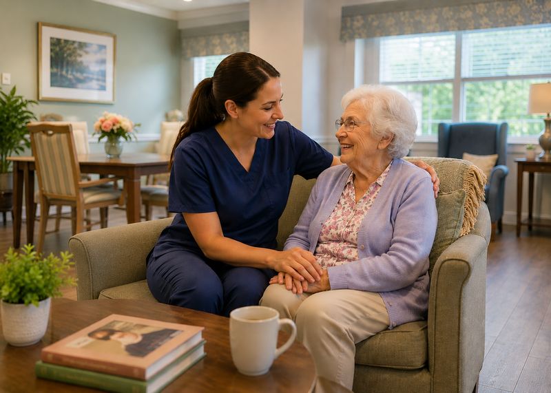 Caring staff with resident at The Waters of LaGrange
